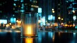 © TJ.Creative - Glass with a lit candle placed on a wooden table in a cozy indoor setting