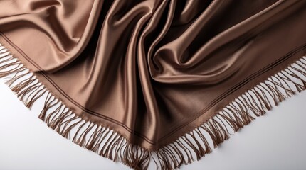 Wall Mural - brown silk fabric with fringe texture on light background showcasing flow and drape, ideal for texti
