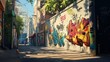 © Валерий Тодаренко - urban street with colorful graffiti, vibrant and detailed, artistic atmosphere, bright city scene