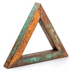 Canvas Print - Rustic Metal Triangle with Patina on a white background