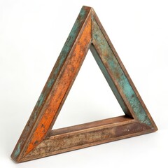 Canvas Print - Rustic Metal Triangle with Patina on a white background