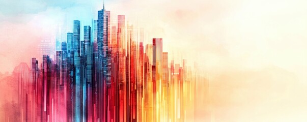 Fototapete - Vibrant Abstract Cityscape with Colorful Skyscrapers and Dreamy Background Hues for Creative Projects