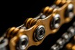 © Outkast - Close-up of a gold bike chain highlighting its links with black background