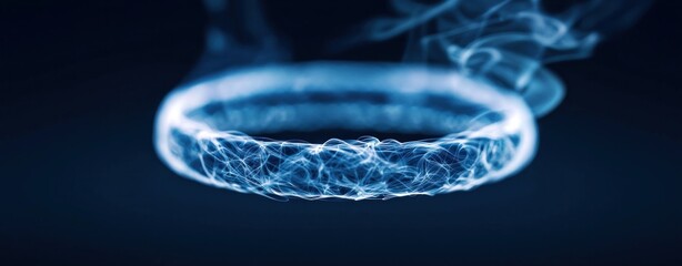 Poster - Ethereal Blue Smoke Ring with Dynamic Energy and Flowing Light Effects on Dark Background