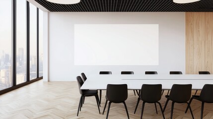 Poster - Modern Conference Room With Large Windows And Minimalist Design In Urban Office Building