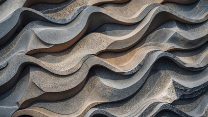 Poster - Abstract textured wall surface with wavy patterns and varying shades of gray and brown, ideal for backgrounds or design elements. Copy Space