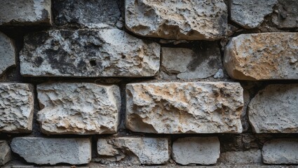 Aufkleber - Textured stone wall background with rough surfaces in various shades of gray and beige suitable for architectural or design use Copy Space