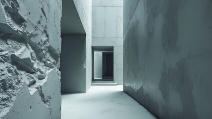 Leinwandbilder - Modern minimalist corridor with textured concrete walls and soft lighting, emphasizing architectural lines and shadows, Copy Space