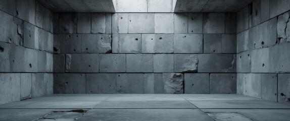 Aufkleber - Empty Concrete Room with Textured Walls and Natural Light Streaming In Through Opening Copy Space