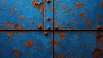 Aufkleber - Rusty blue metal surface with peeling paint and corrosion detail Copy Space