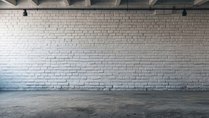 Leinwandbilder - White brick wall with concrete floor in an empty industrial space suitable for various applications Copy Space