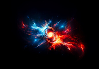 Fototapete - Abstract swirling energy design with vibrant blue and red hues. A dynamic display of light and motion against a dark backdrop.