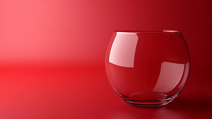 Sticker - A pristine, clear glass bowl sits on a solid red surface, catching light and reflecting the surrounding vibrant color, creating a minimalist composition.