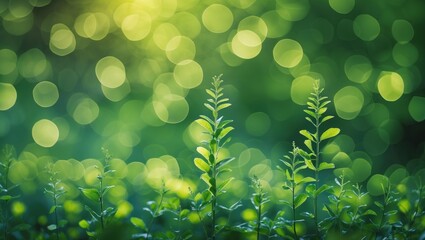 Aufkleber - Green foliage with bokeh background depicting light patterns and depth of field in natural outdoor setting Copy Space