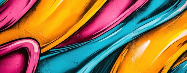 Aufkleber - Vibrant Colorful Abstract Waves in Pink, Blue, and Yellow on Textured Surface for Modern Art Projects