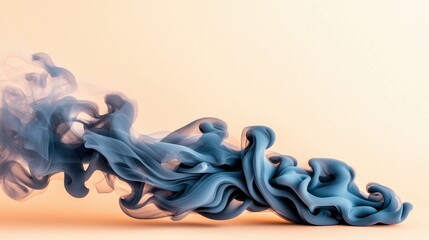 Poster - Ethereal Blue Smoke Flowing Gracefully Across a Soft Peach Background, Creating Abstract Artistry