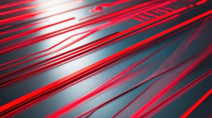 Poster - Abstract background design featuring dynamic red lines over a sleek blue surface with Copy Space for text placement.