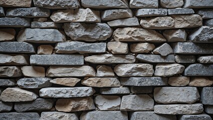 Aufkleber - Textured stone wall with various sizes of gray and beige stones arranged in a rustic pattern suitable for background use Copy Space