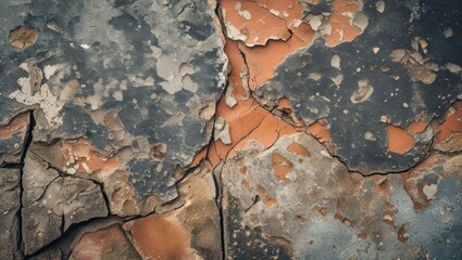 Aufkleber - Cracked and peeling paint texture with black, gray, and orange tones ideal for backgrounds or designs Copy Space