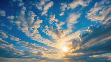 Aufkleber - Cloudy sky with rays of sunlight breaking through the clouds at sunset during a scenic landscape Copy Space