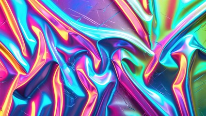 Poster - Abstract colorful iridescent fabric texture with folds and reflections showing vibrant shades of pink blue and green Copy Space