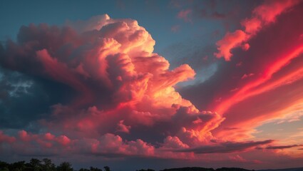 Aufkleber - Dramatic sunset clouds displaying vibrant colors with intricate textures and patterns against a blue sky Copy Space