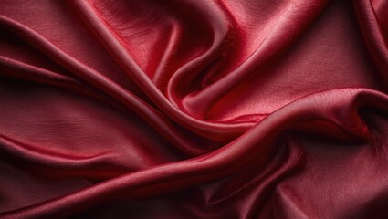 Aufkleber - Red satin fabric texture with elegant folds and waves, ideal for backgrounds and textile design, Copy Space available.