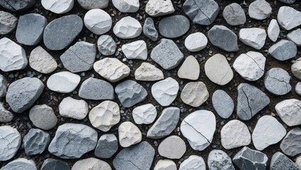 Aufkleber - Variety of smooth gray and white pebbles arranged closely on a surface with natural textures Copy Space