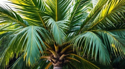 Aufkleber - Lush green palm tree leaves against a blurred background with natural light and detailed texture Copy Space