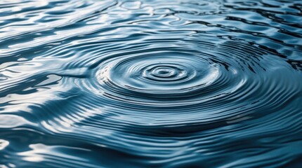 Aufkleber - Close-up of water surface with ripples and reflections in shades of blue, creating a calming abstract pattern, Copy Space