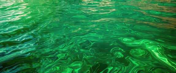 Aufkleber - Textured green water surface with ripples and reflections nature background Copy Space