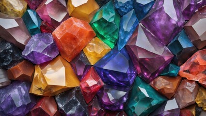 Leinwandbilder - Colorful assortment of polished gemstones and crystals in various shapes and sizes natural texture background with Copy Space