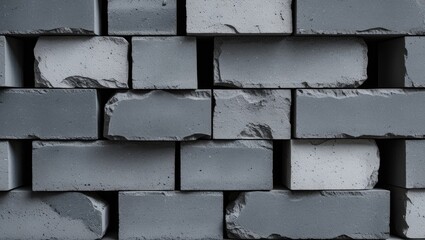 Aufkleber - Close-up view of grey concrete bricks with rough textures arranged in a wall pattern suitable for industrial or construction backgrounds Copy Space