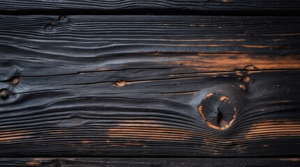 Aufkleber - Black charred wood texture with detailed grain patterns and knots suitable for backgrounds or design elements. Copy Space