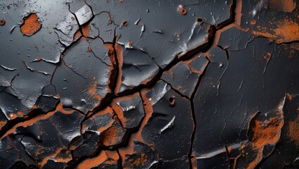 Aufkleber - Cracked black and rust texture with detailed patterns and deep fissures for abstract backgrounds and design applications