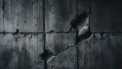 Poster - Cracked and Damaged Concrete Wall with Dark Texture and Imperfections for Background Use Copy Space