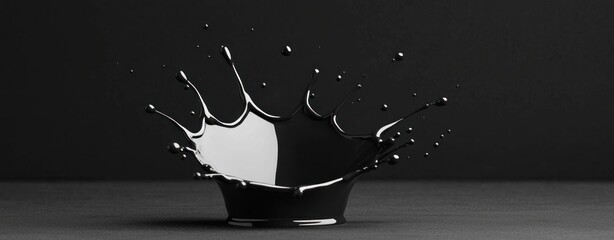 Poster - Black liquid splash on dark background creating dynamic motion and abstract art visuals for creative projects