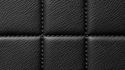 Poster - Textured Black Leather Background with Quilted Pattern and Stitched Detailing in Close-Up View
