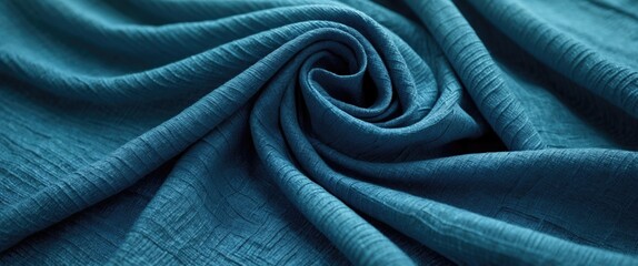 Aufkleber - Turquoise textured fabric close-up with wrinkled surface detail and soft folds, ideal for background or textile design, Copy Space