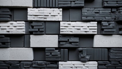 Aufkleber - Textured wall background with grey and white bricks in various sizes and shapes ideal for architectural design and construction projects Copy Space