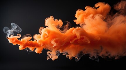 Poster - Abstract orange smoke swirling against a dark background with wisps of white, creating dynamic movement and texture, Copy Space