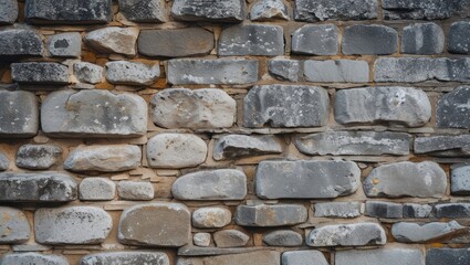 Poster - Gray stone wall texture with large and small stones varying in shape and size suitable for backgrounds or surfaces Copy Space
