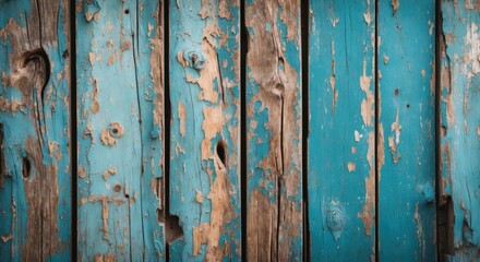Aufkleber - Textured weathered wooden planks in blue and brown tones with peeling paint and wood grain visible Copy Space