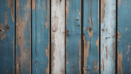 Aufkleber - Weathered wooden planks in shades of blue and white with visible grain and texture creating a rustic background Copy Space