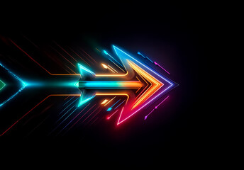 Aufkleber - A vibrant, glowing arrow streaks across a stark black backdrop.  Illuminated with neon shades, it suggests speed and forward motion with its dynamic and futuristic design.