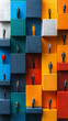 © Tuyul.Racing’s  - Abstract Figures in Colorful Cubes: Diverse Workplace, Career Paths, Corporate Success