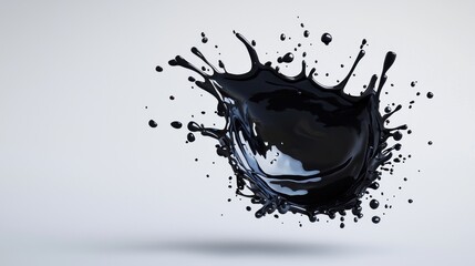 Poster - Dynamic Black Liquid Splash Against Soft Gray Background, Capturing Motion and Energy in Abstract Art