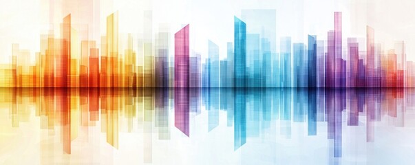 Poster - Vibrant Abstract Cityscape with Colorful Shapes and Reflective Surface for Artistic and Modern Themes