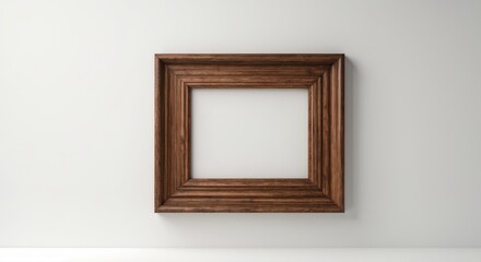 Sticker - Empty wooden photo frame on a neutral wall with ample copy space for inserting images or text.