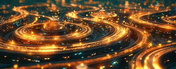 Leinwandbilder - Futuristic Abstract Rendering of Colorful Lights and Flowing Patterns in a Digital Landscape Environment